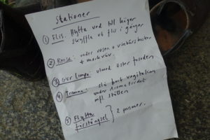 Ett handskrivet papper med fem punkter.